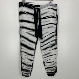 Cali Dreaming Pants Women's L White Black Tie-Dye Print Tapered Leg Drawstring